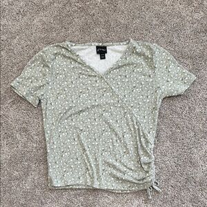 Girls Green Floral Wrap Top